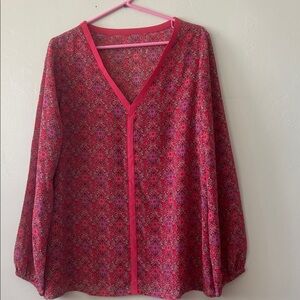 Floral V-Neck Women's Top - Pink